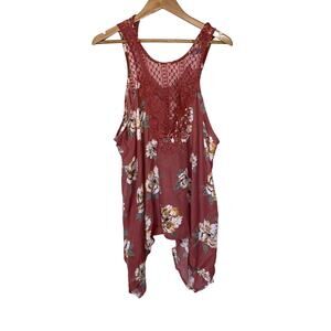Rue21 Top Women 1X Plus Size Razorback Floral Hi- Lo Lace Trim 1X Boho *